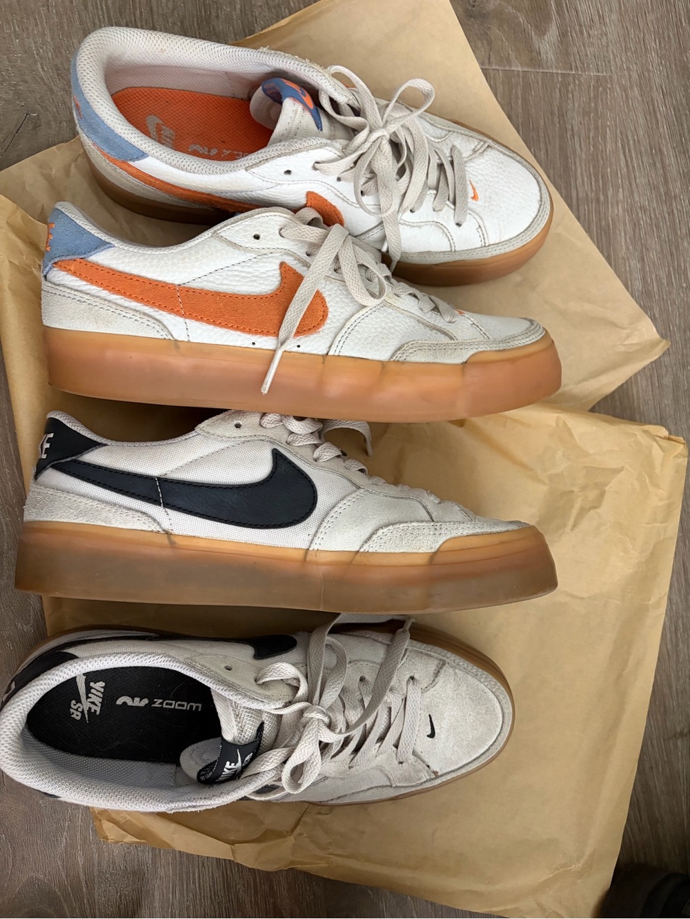 2 Nike Women's  Sneaker in White with Orange and Black